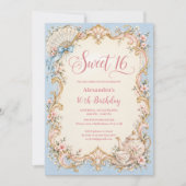 Invitation Fête de 16 ans douce Rococo Bleue (Devant)