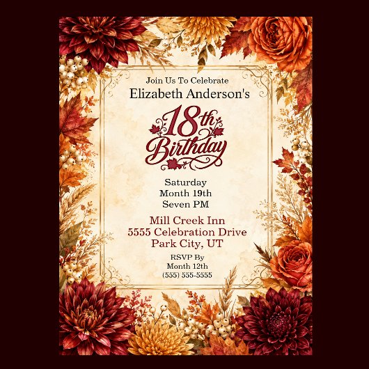 Invitation Fête de 18 ans Luxueuse d'Automne