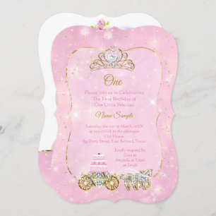 Invitation Fête de 1er anniversaire Cendrillon Pink Carriage