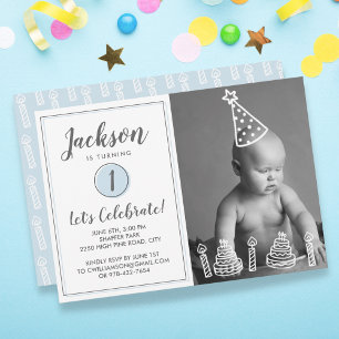 Invitation Fête de 1er anniversaire du garçon Photo Candles C
