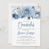 Invitation Fête de 1er anniversaire Dusty Blue Floral (Devant)