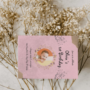 Invitation Fête de 1er anniversaire élégante et rose
