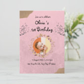 Invitation Fête de 1er anniversaire élégante rose mignonne (Debout devant)