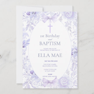Invitation Fête de 1er anniversaire et baptême pour fille flo