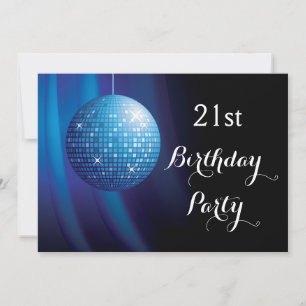 Invitation Fête de 21 ans Glamour Boule à Facettes Bleue