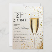 Invitation Fête de 21e anniversaire Elegant et Champagne Glas (Devant)