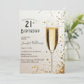 Invitation Fête de 21e anniversaire Elegant et Champagne Glas (Debout devant)