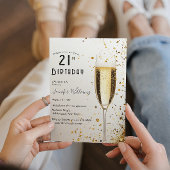 Invitation Fête de 21e anniversaire Elegant et Champagne Glas
