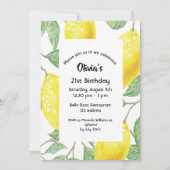 Invitation fête de 21e anniversaire jaune citrons blanc (Devant)