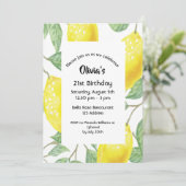 Invitation fête de 21e anniversaire jaune citrons blanc (Debout devant)