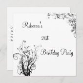 Invitation Fête de 21e anniversaire noir blanc (Devant / Derrière)