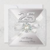 Invitation Fête de 25e anniversaire de mariage Perle Argent (Devant)