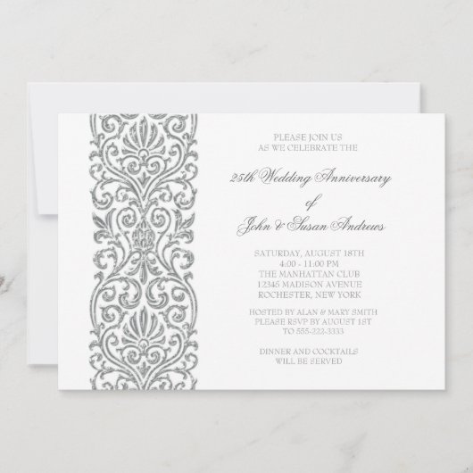Invitation Fête de 25e anniversaire de mariage Silver Border (Devant)