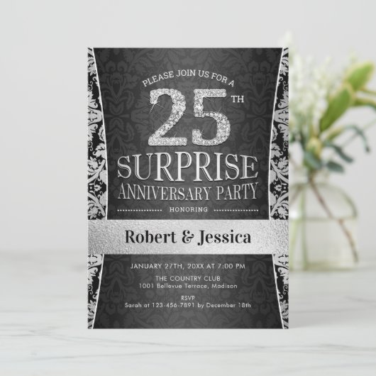 Invitation Fête de 25e anniversaire surprise - Argent (Debout devant)