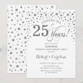 Invitation Fête de 25e anniversaire surprise - Blanc argenté (Devant / Derrière)