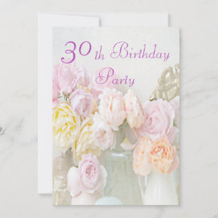 Invitation Fête de 30 ans avec des roses romantiques en pots