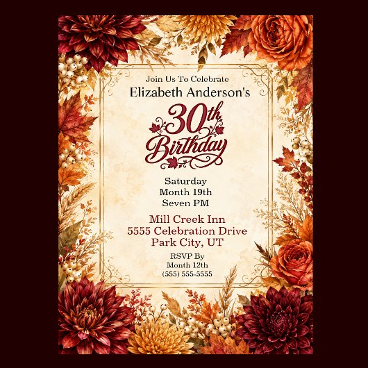 Invitation Fête de 30 ans d'automne de luxe
