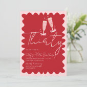 Invitation Fête de 30e anniversaire rose ondulé rétro (Debout devant)