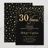 Invitation Fête de 30e anniversaire surprise élégante noir or (Devant / Derrière)