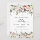 Invitation Fête de 40e anniversaire des Roses roses rose fémi (Devant)