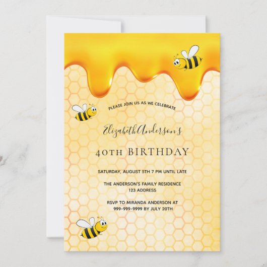 Invitation fête de 40e anniversaire nid d'abeilles (Devant)