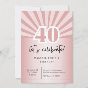 Invitation fête de 40e anniversaire, or rose rétro