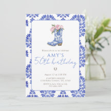 Fête de 50 ans Cowgirl Chinoiserie Bleue Western 