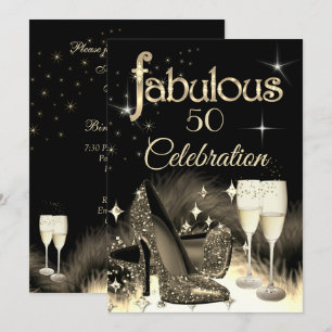 Invitation Fête de 50 ans Fabuleuse Paillettes Sépia Beige Ch