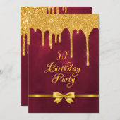 Invitation fête de 50e anniversaire burgundy or arc parties s (Devant / Derrière)