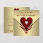 Invitation Fête de 50e anniversaire de mariage Red Heart Gold (Devant / Derrière)
