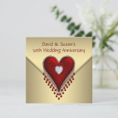 Invitation Fête de 50e anniversaire de mariage Red Heart Gold (Debout devant)
