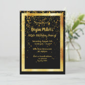 Invitation Fête de 50e anniversaire en noir avec cadre en fau (Debout devant)