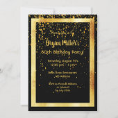 Invitation Fête de 50e anniversaire en noir avec cadre en fau (Devant)