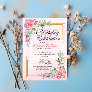 Invitation Fête de 50e anniversaire féminine Classique floral