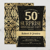 Invitation Fête de 50e anniversaire surprise - Noir Or (Devant / Derrière)