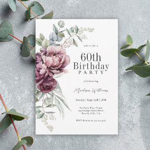 Invitation Fête de 60 ans Bohème Rustique Bourguignon Fleurie