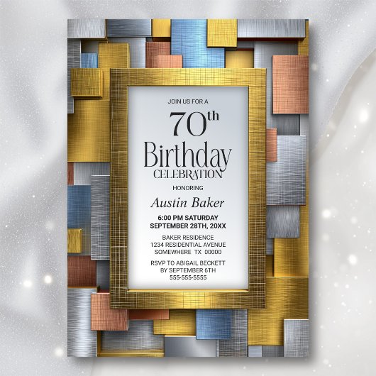 Invitation Fête de 70 ans d'anniversaire Moderne Or Argent
