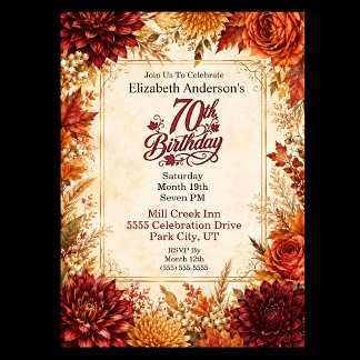 Invitation Fête de 70e anniversaire Luxe Automne