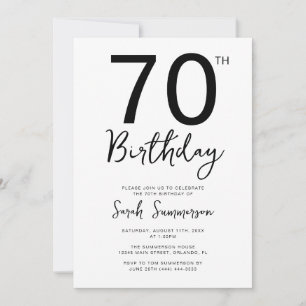 Invitation Fête de 70e anniversaire Minimal Black White Scrip