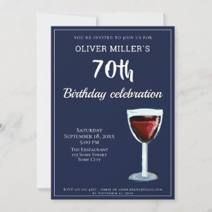 Invitation Fête de 70e Anniversaire Vin Rouge Bleu Marine