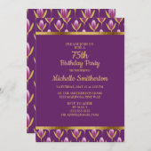 Invitation Fête de 75 ans élégante violette florale or (Devant / Derrière)