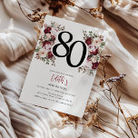 Invitation Fête de 80 ans élégante florale<br><div class="desc">Découvrez une floraison d'élégance avec notre nouvelle gamme de Cartes d'invitation pour l'anniversaire des adultes ! Caractérisé par un modèle d'invitation moderne,  des florales aquarelles éthérées dans des tons luxuriants de rouge et de rose pastel,  complétées par un feuillage vert vibrant.</div>