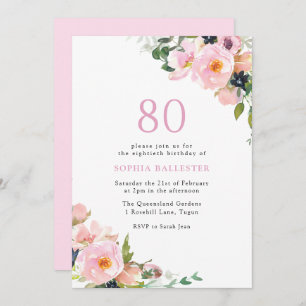 Invitation Fête de 80e anniversaire des femmes rose pâle