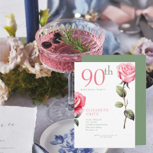 Invitation Fête de 90 ans élégante Rose Rose II