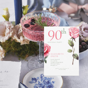 Invitation Fête de 90 ans Rose Rose Élégante III