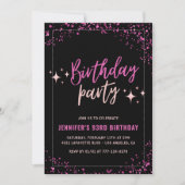 Invitation Fête de 93 ans Pink Black Glitter Glam (Devant)