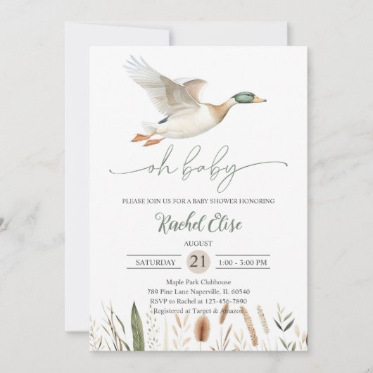 Invitation Fête de Baby Shower Canard (Devant)