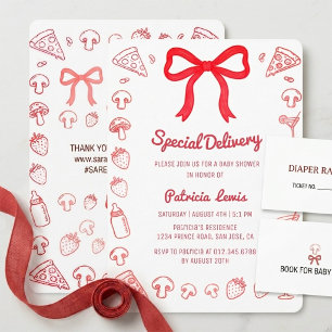 Invitation Fête de Baby Shower Coquette Pizza Livraison Spéci