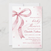 Invitation Fête de Baby shower de fille de la Bow rose (Devant)