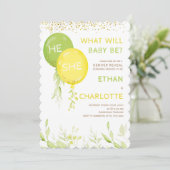 Invitation Fête de Baby shower de révélation de genre jaune e (Debout devant)